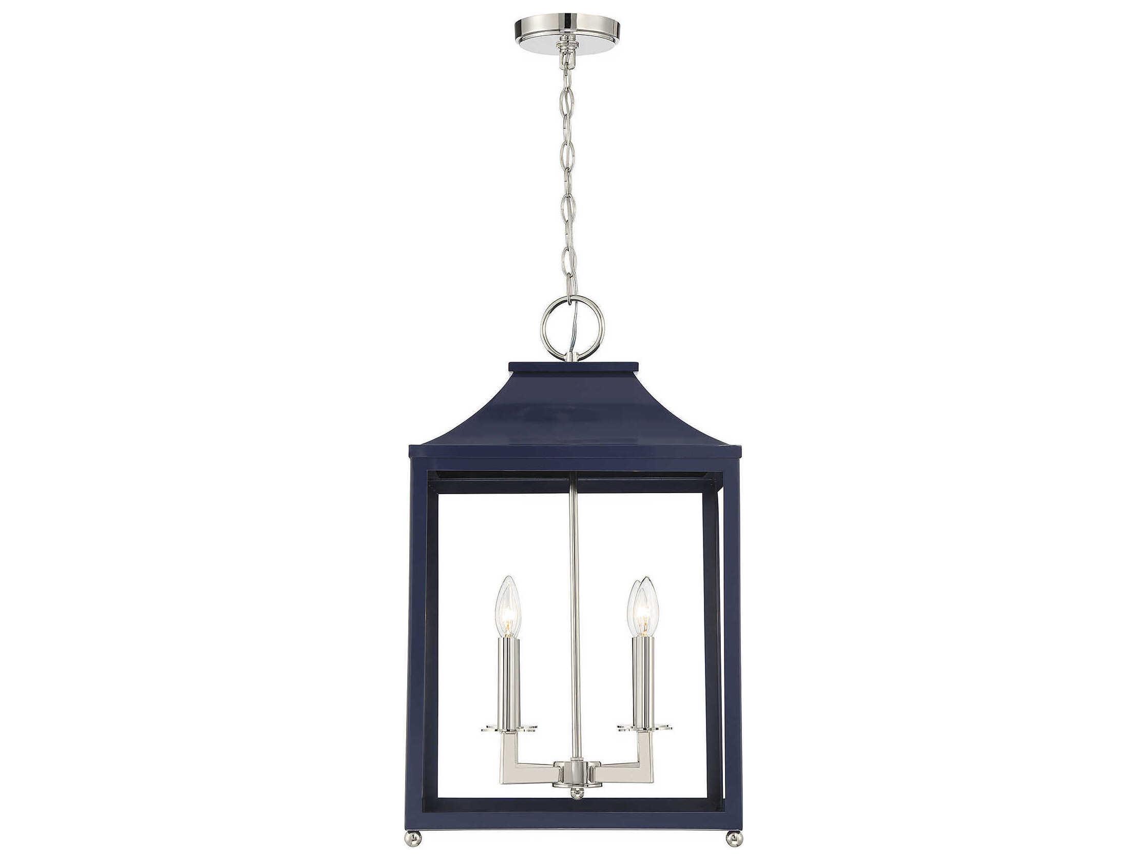 Savoy House Meridian 4-Light Navy Blue Polished Nickel Pendant