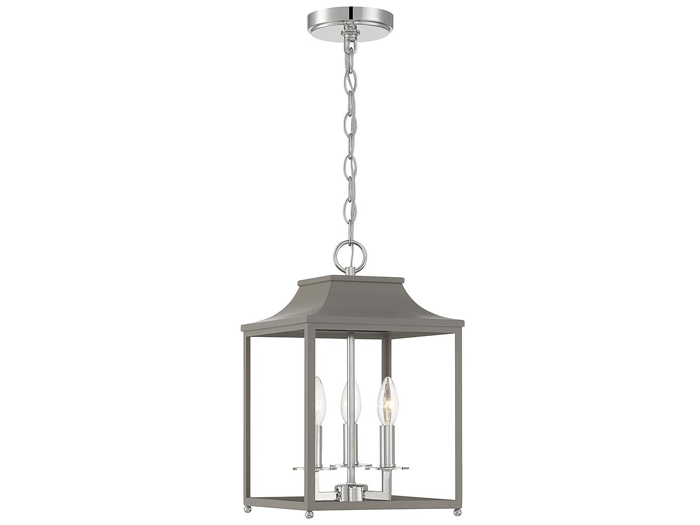 Savoy House Meridian 3-Light Gray Polished Nickel Lantern Mini Pendant