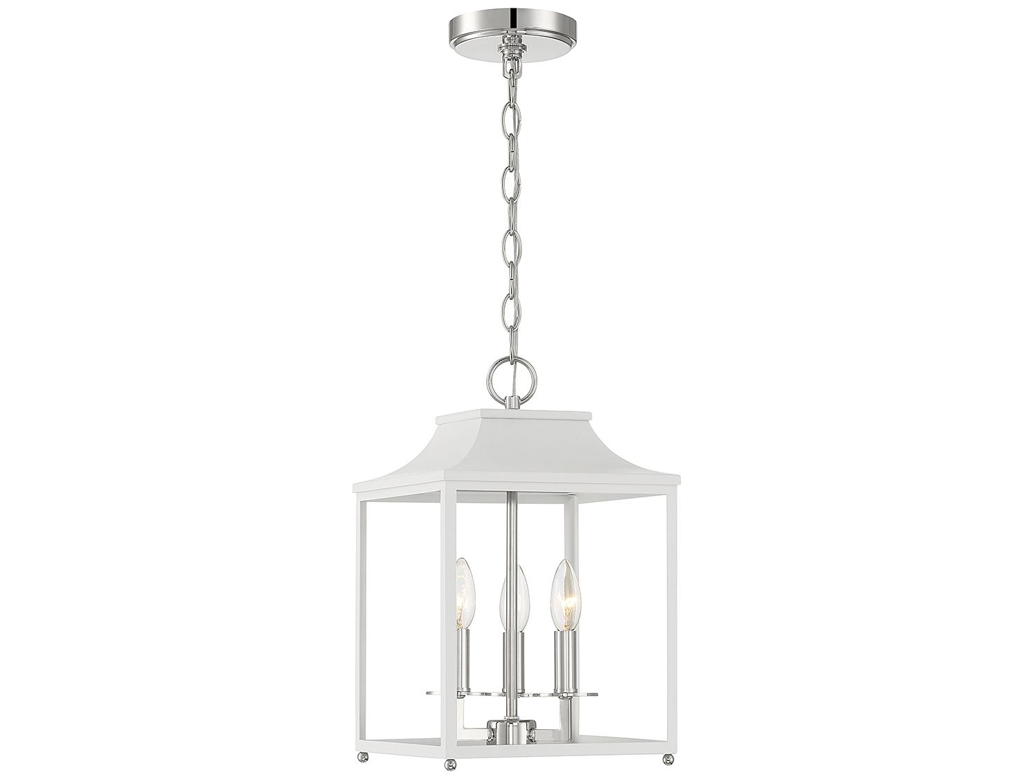 Savoy House Meridian 3-Light White Polished Nickel Lantern Mini Pendant