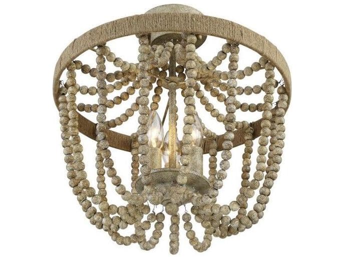 Savoy House Meridian 3-Light Natural Wood Rope Off White Semi Flush Mount