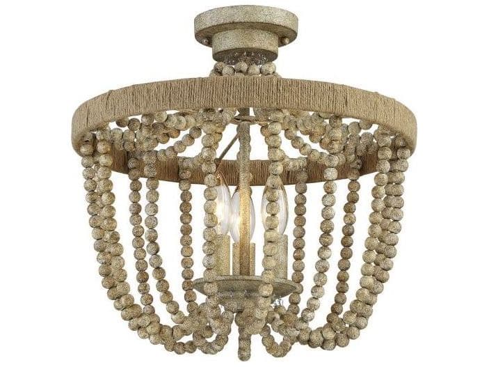 Savoy House Meridian 3-Light Natural Wood Rope Off White Semi Flush Mount