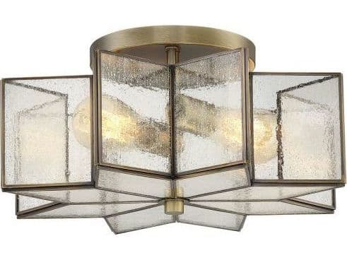 Savoy House Meridian 2-Light Natural Brass Glass Semi Flush Mount