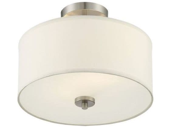 Savoy House Meridian 2-Light Brushed Nickel White Drum Semi Flush Mount