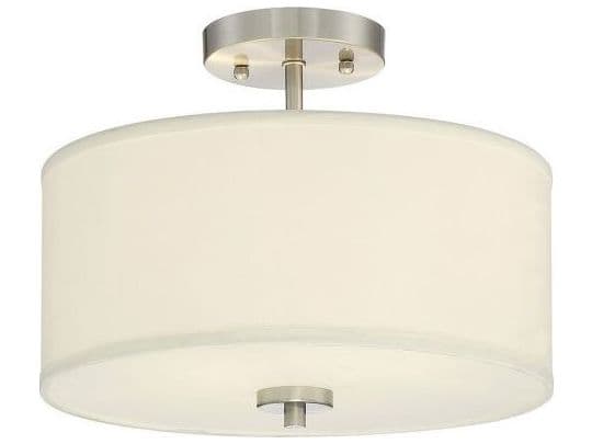 Savoy House Meridian 2-Light Brushed Nickel White Drum Semi Flush Mount