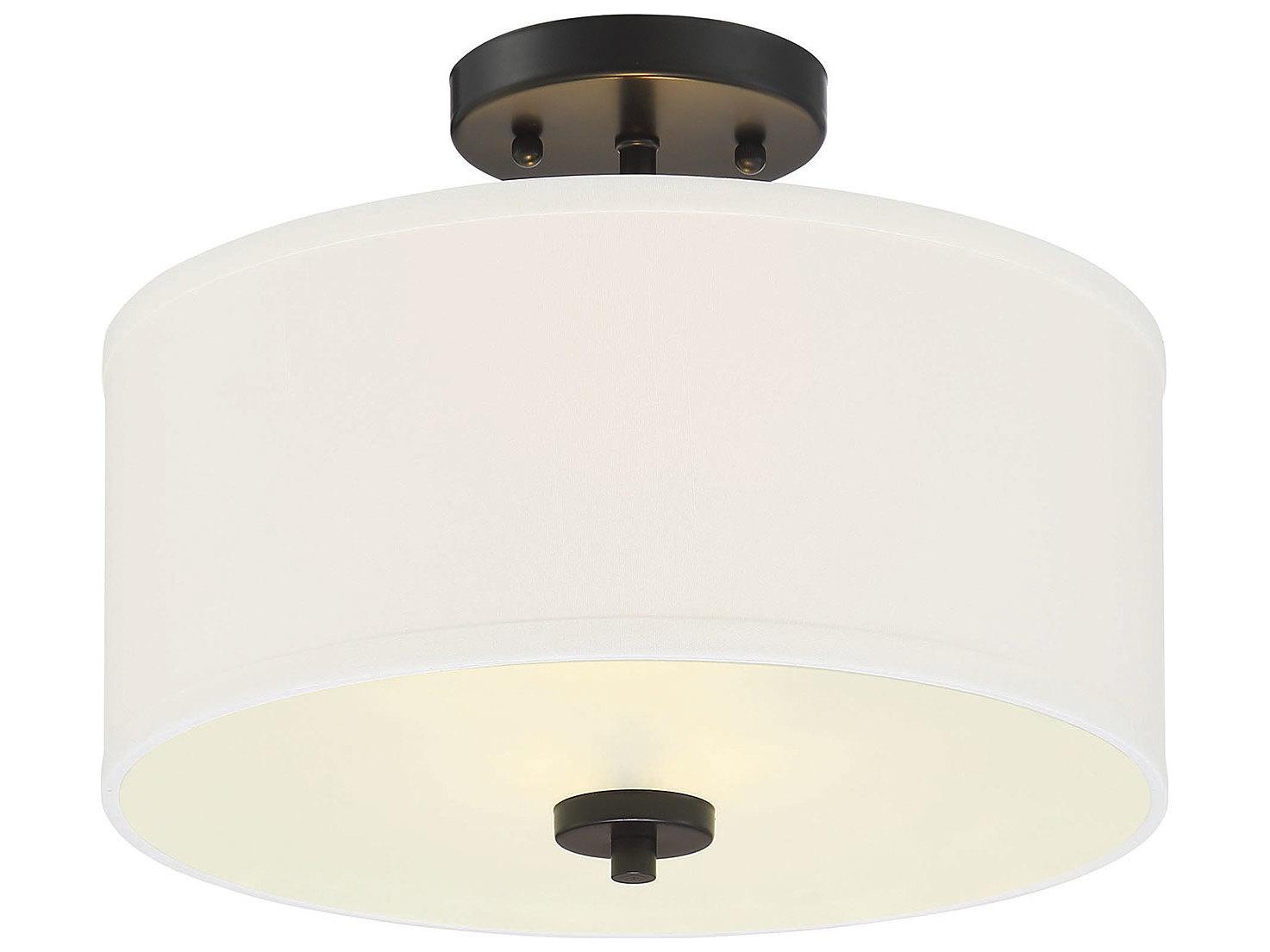 Savoy House Meridian 2-Light Matte Black White Drum Semi Flush Mount
