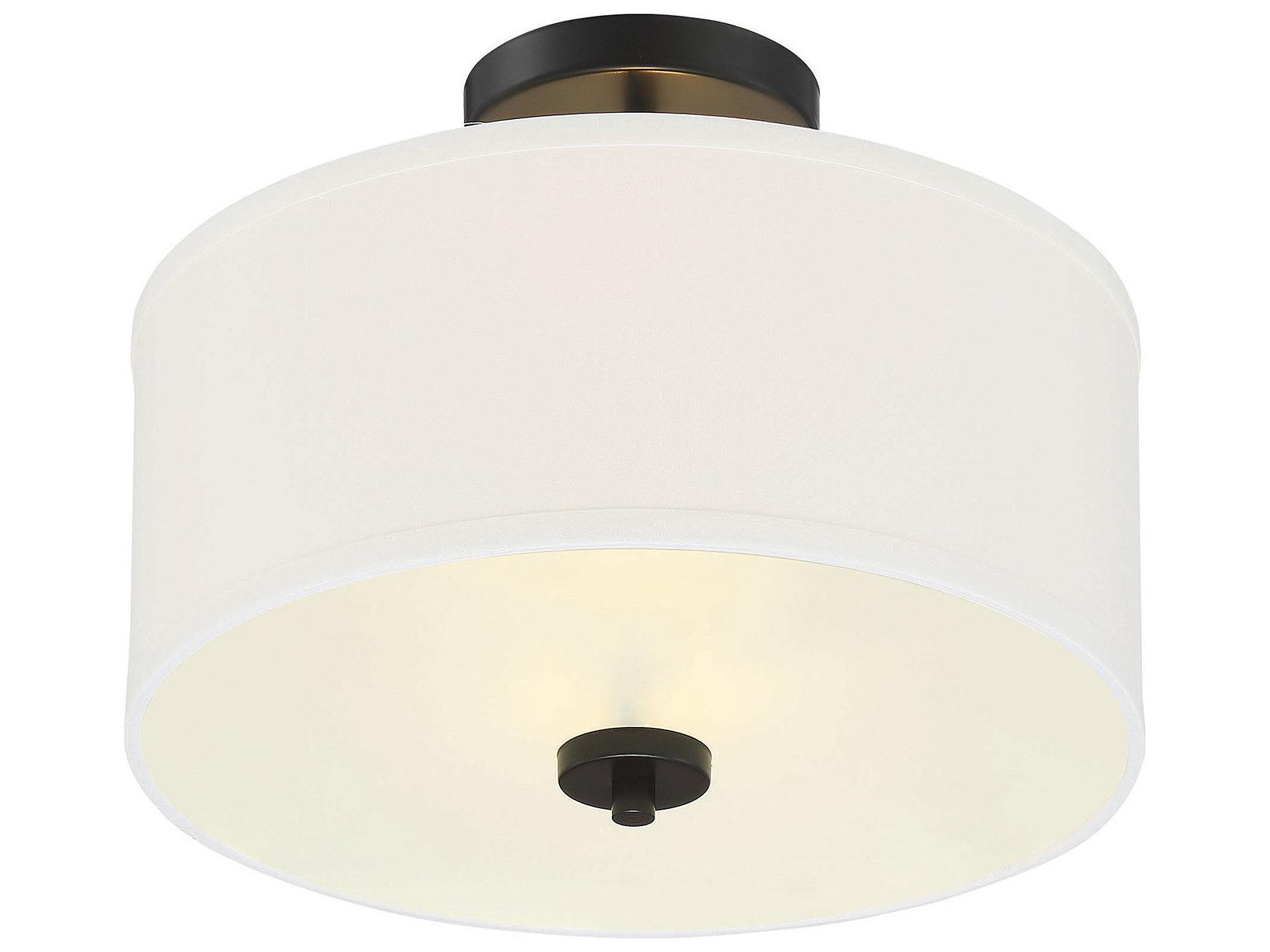 Savoy House Meridian 2-Light Matte Black White Drum Semi Flush Mount