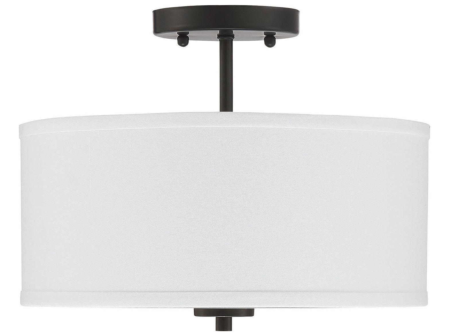 Savoy House Meridian 2-Light Matte Black White Drum Semi Flush Mount