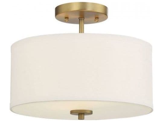 Savoy House Meridian 2-Light Natural Brass White Drum Semi Flush Mount