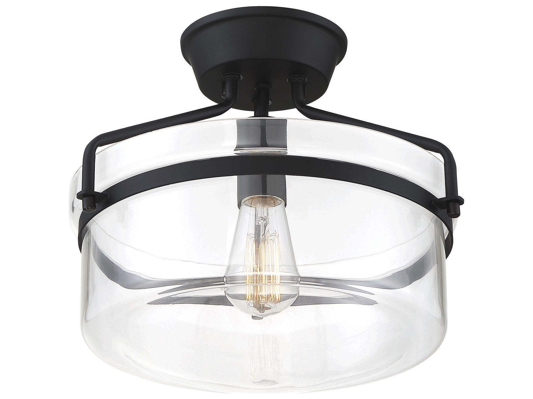 Savoy House Meridian 1-Light Matte Black Glass Bowl Semi Flush Mount