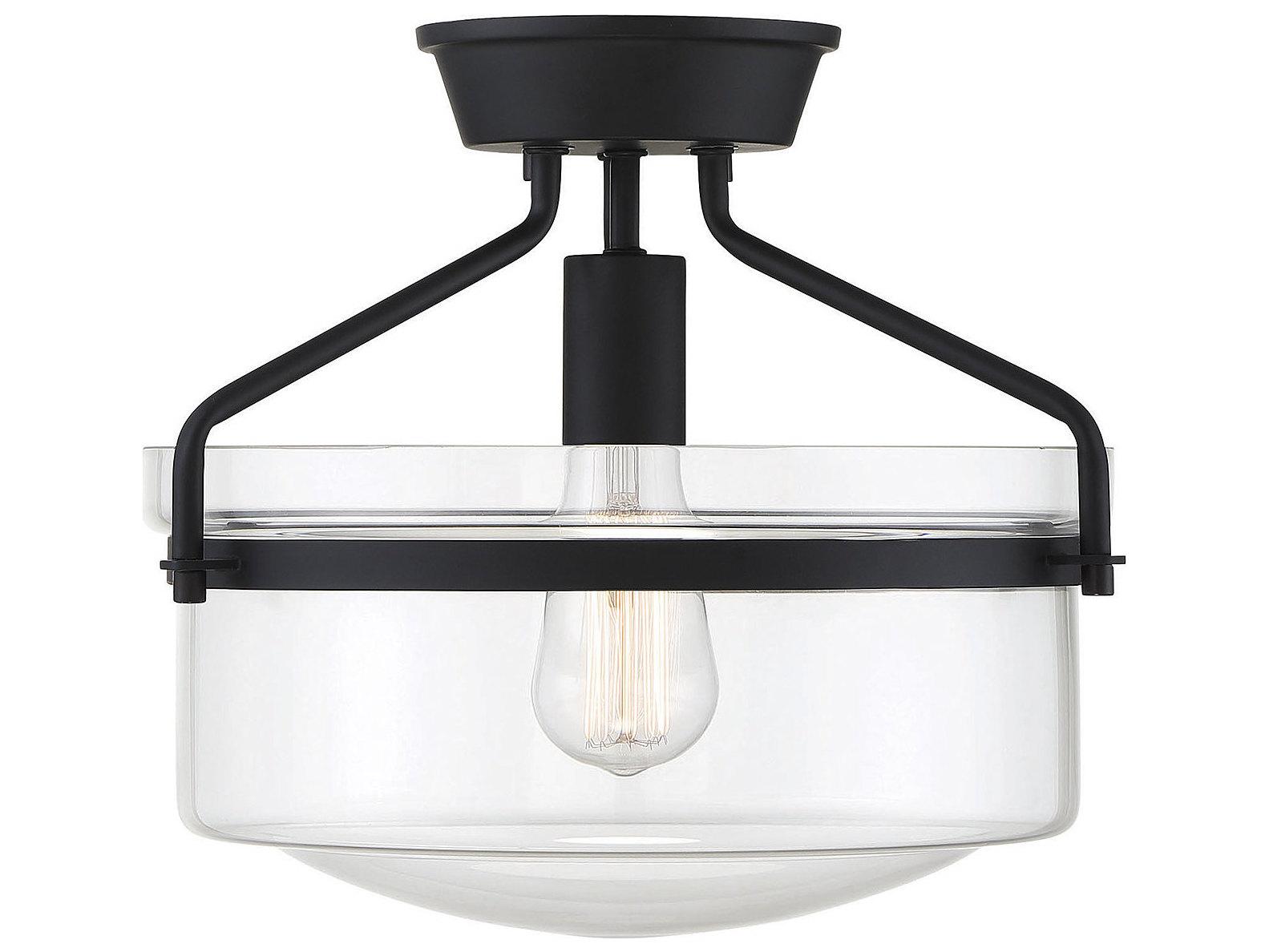 Savoy House Meridian 1-Light Matte Black Glass Bowl Semi Flush Mount