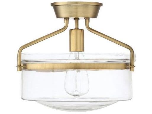 Savoy House Meridian 1-Light Natural Brass Glass Bowl Semi Flush Mount