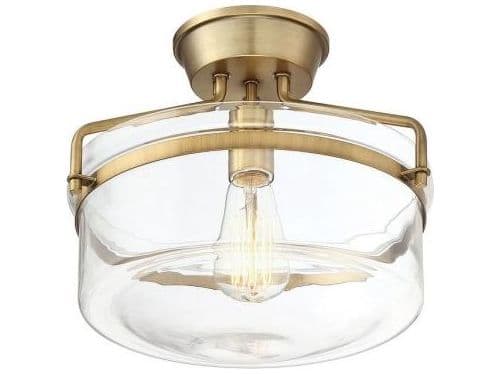 Savoy House Meridian 1-Light Natural Brass Glass Bowl Semi Flush Mount