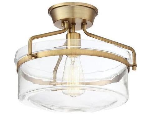 Savoy House Meridian 1-Light Natural Brass Glass Bowl Semi Flush Mount