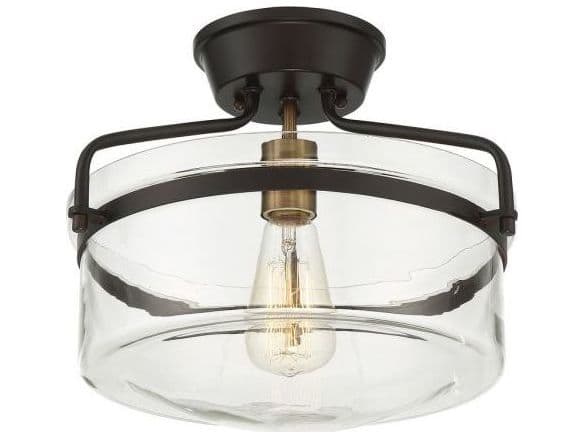Savoy House Meridian 1-Light Oil Rubbed Bronze Natural Brass Glass Bowl Semi Flush Mount