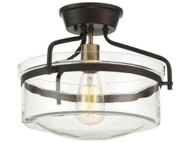 Savoy House Meridian 1-Light Oil Rubbed Bronze Natural Brass Glass Bowl Semi Flush Mount