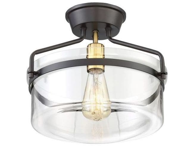 Savoy House Meridian 1-Light Oil Rubbed Bronze Natural Brass Glass Bowl Semi Flush Mount