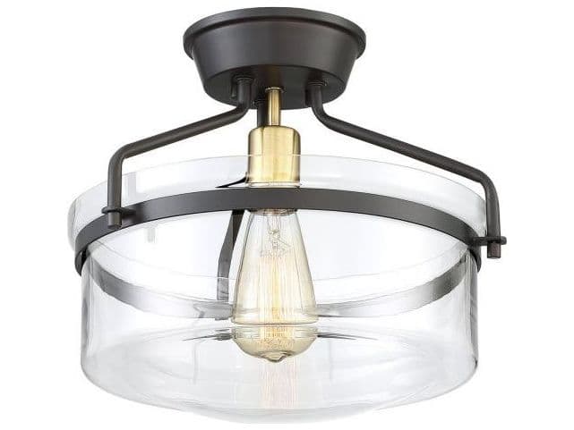 Savoy House Meridian 1-Light Oil Rubbed Bronze Natural Brass Glass Bowl Semi Flush Mount