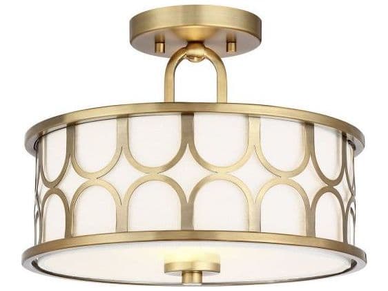 Savoy House Meridian 2-Light Natural Brass Drum Semi Flush Mount