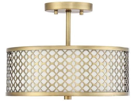 Savoy House Meridian 2-Light Natural Brass Drum Geometric Semi Flush Mount
