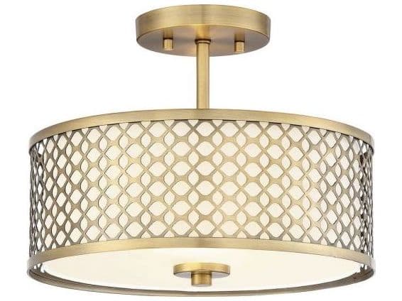 Savoy House Meridian 2-Light Natural Brass Drum Geometric Semi Flush Mount