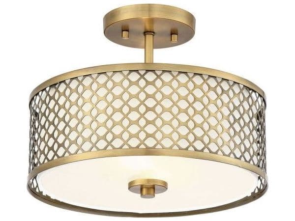 Savoy House Meridian 2-Light Natural Brass Drum Geometric Semi Flush Mount