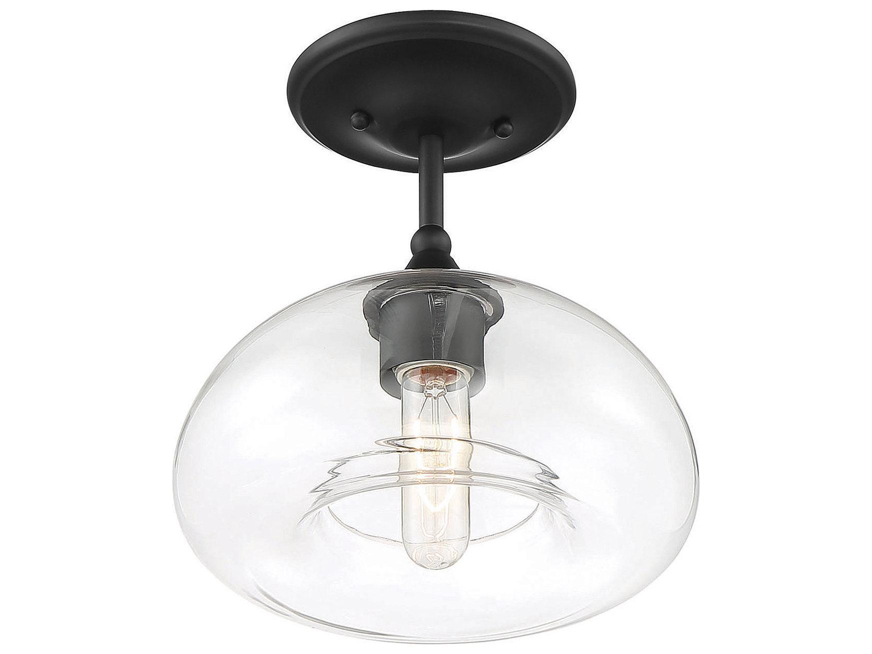 Savoy House Meridian 1-Light Matte Black Glass Dome Semi Flush Mount