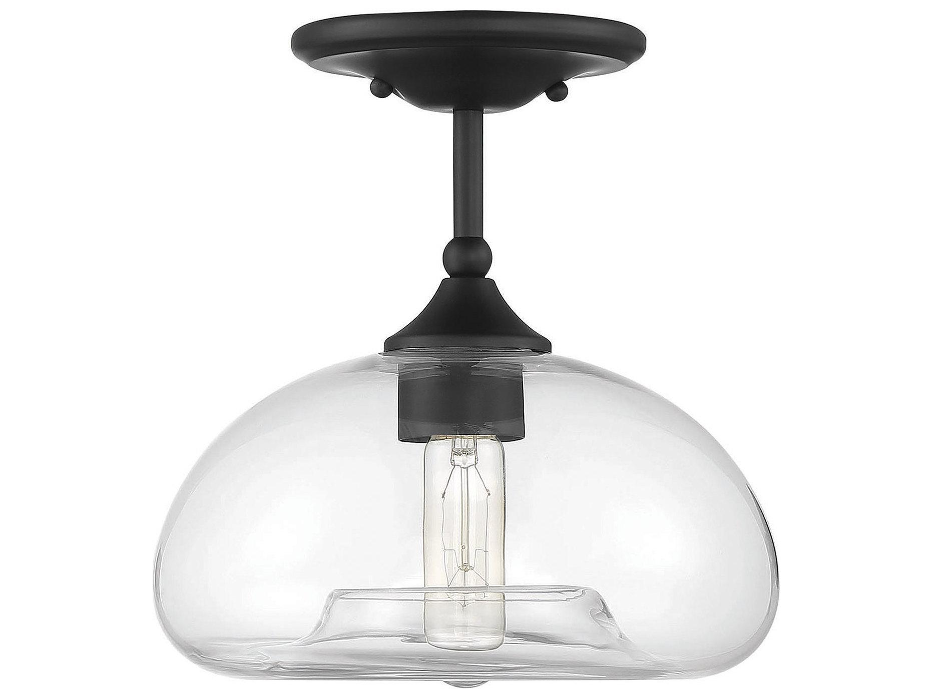 Savoy House Meridian 1-Light Matte Black Glass Dome Semi Flush Mount