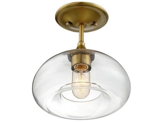 Savoy House Meridian 1-Light Natural Brass Glass Dome Semi Flush Mount