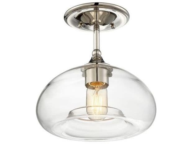 Savoy House Meridian 1-Light Polished Nickel Glass Dome Semi Flush Mount