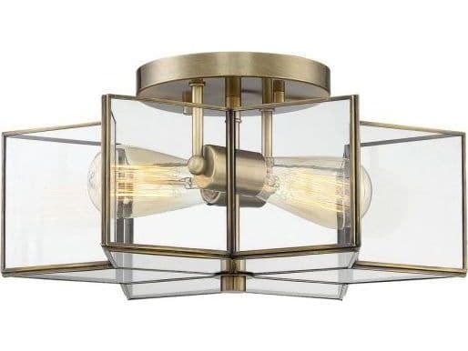Savoy House Meridian 2-Light Natural Brass Glass Drum Semi Flush Mount