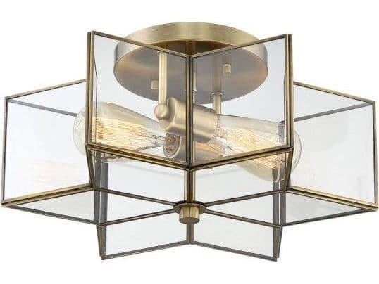 Savoy House Meridian 2-Light Natural Brass Glass Drum Semi Flush Mount