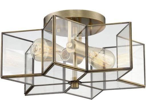 Savoy House Meridian 2-Light Natural Brass Glass Drum Semi Flush Mount