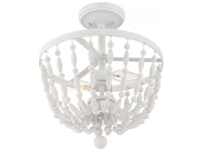 Savoy House Meridian 2-Light Distressed Wood White Semi Flush Mount