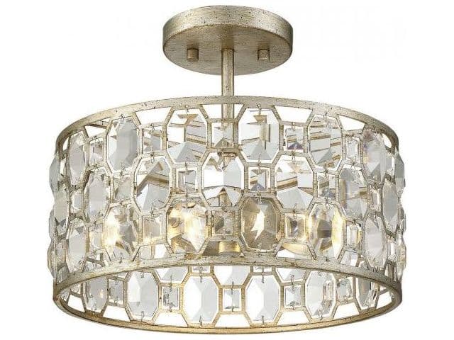 Savoy House Meridian 2-Light Silver Gold Crystal Drum Geometric Semi Flush Mount
