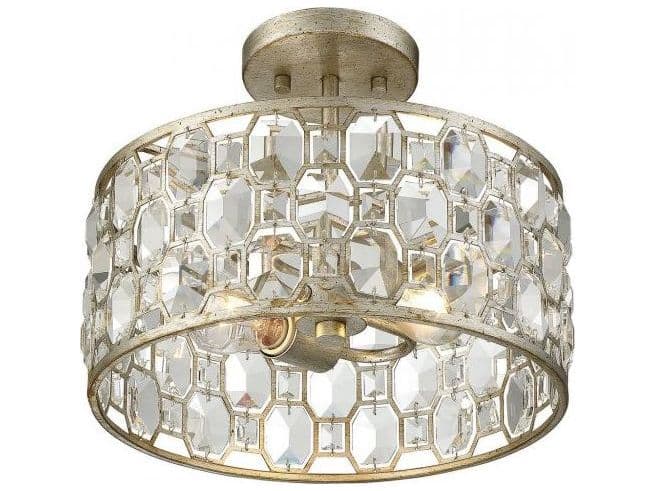Savoy House Meridian 2-Light Silver Gold Crystal Drum Geometric Semi Flush Mount