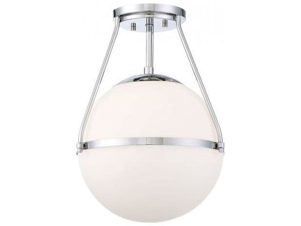 Savoy House Meridian 1-Light Chrome Glass Globe Geometric Semi Flush Mount