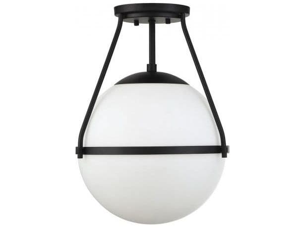 Savoy House Meridian 1-Light Matte Black Glass Globe Semi Flush Mount