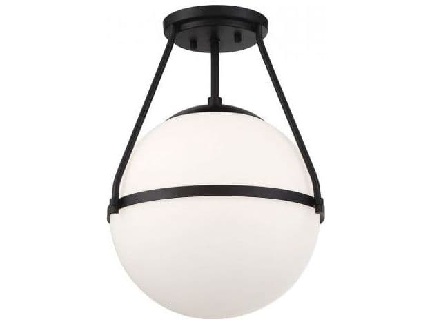Savoy House Meridian 1-Light Matte Black Glass Globe Semi Flush Mount