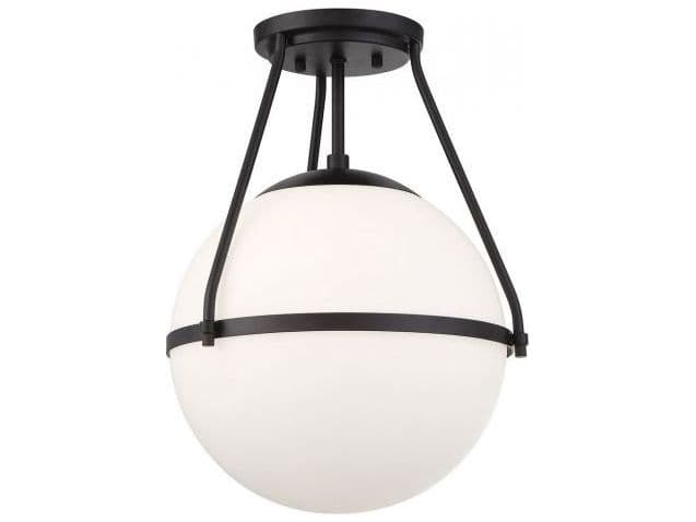 Savoy House Meridian 1-Light Matte Black Glass Globe Semi Flush Mount