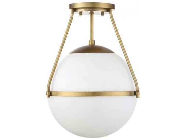 Savoy House Meridian 1-Light Natural Brass Glass Globe Semi Flush Mount