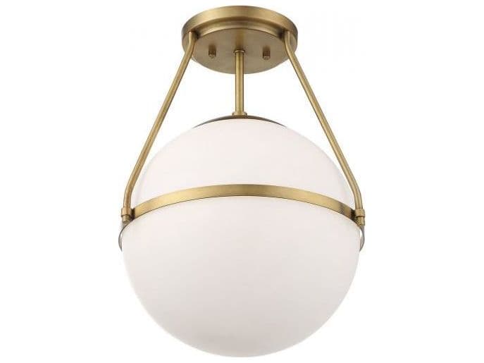 Savoy House Meridian 1-Light Natural Brass Glass Globe Semi Flush Mount