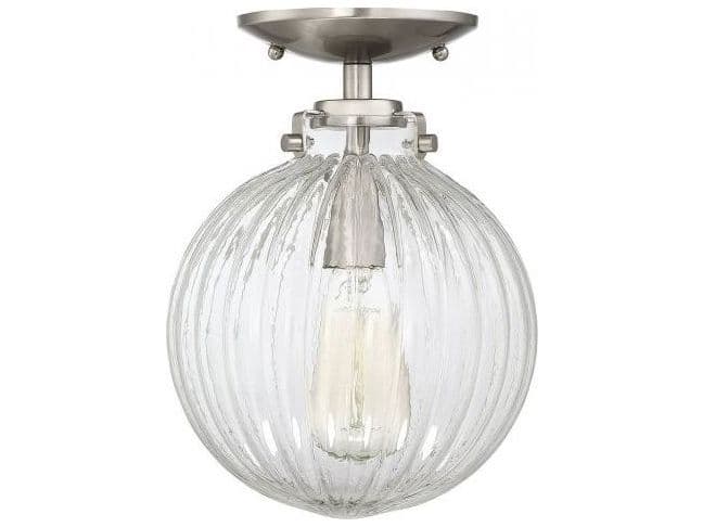 Savoy House Meridian 1-Light Brushed Nickel Glass Globe Geometric Semi Flush Mount