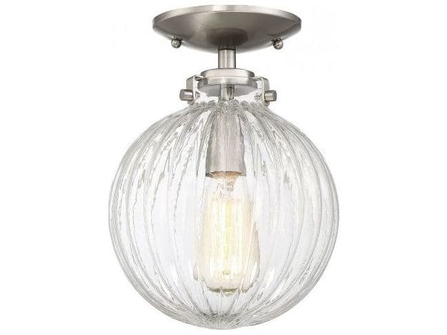 Savoy House Meridian 1-Light Brushed Nickel Glass Globe Geometric Semi Flush Mount