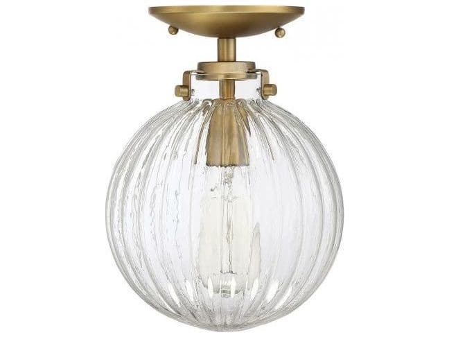 Savoy House Meridian 1-Light Natural Brass Glass Globe Geometric Semi Flush Mount