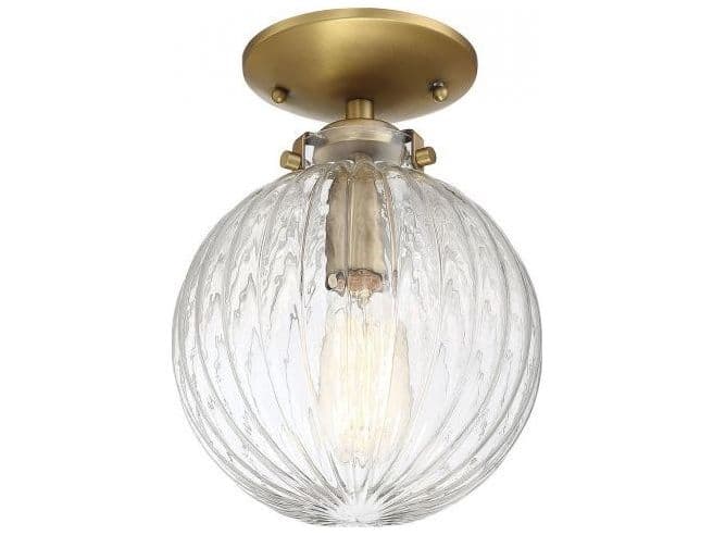 Savoy House Meridian 1-Light Natural Brass Glass Globe Geometric Semi Flush Mount