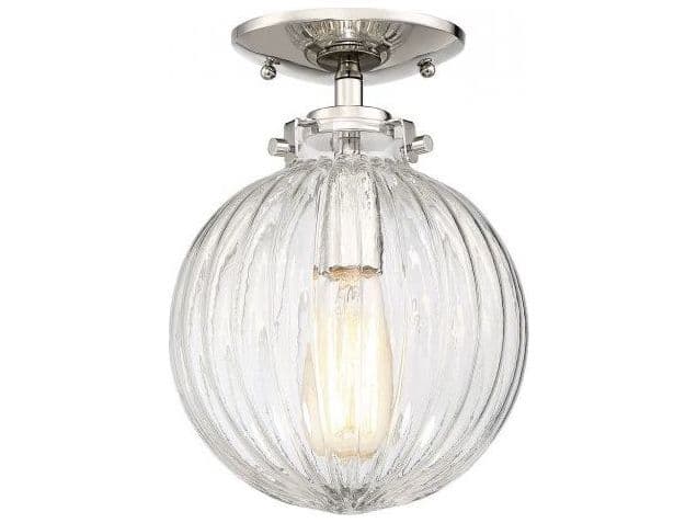 Savoy House Meridian 1-Light Polished Nickel Glass Globe Geometric Semi Flush Mount