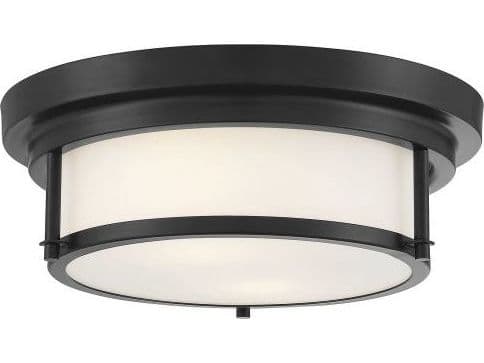 Savoy House Meridian 2-Light Matte Black Glass Drum Geometric Flush Mount