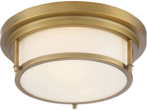 Savoy House Meridian 2-Light Natural Brass Glass Flush Mount