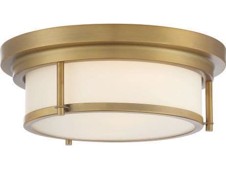 Savoy House Meridian 2-Light Natural Brass Glass Flush Mount