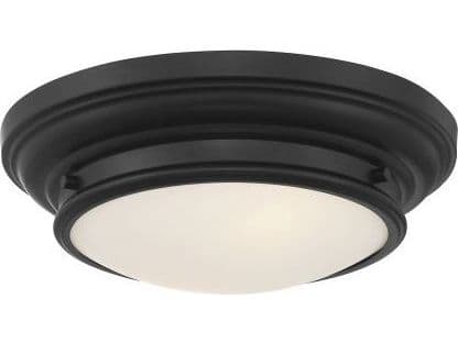 Savoy House Meridian 2-Light Matte Black Glass Drum Geometric Flush Mount